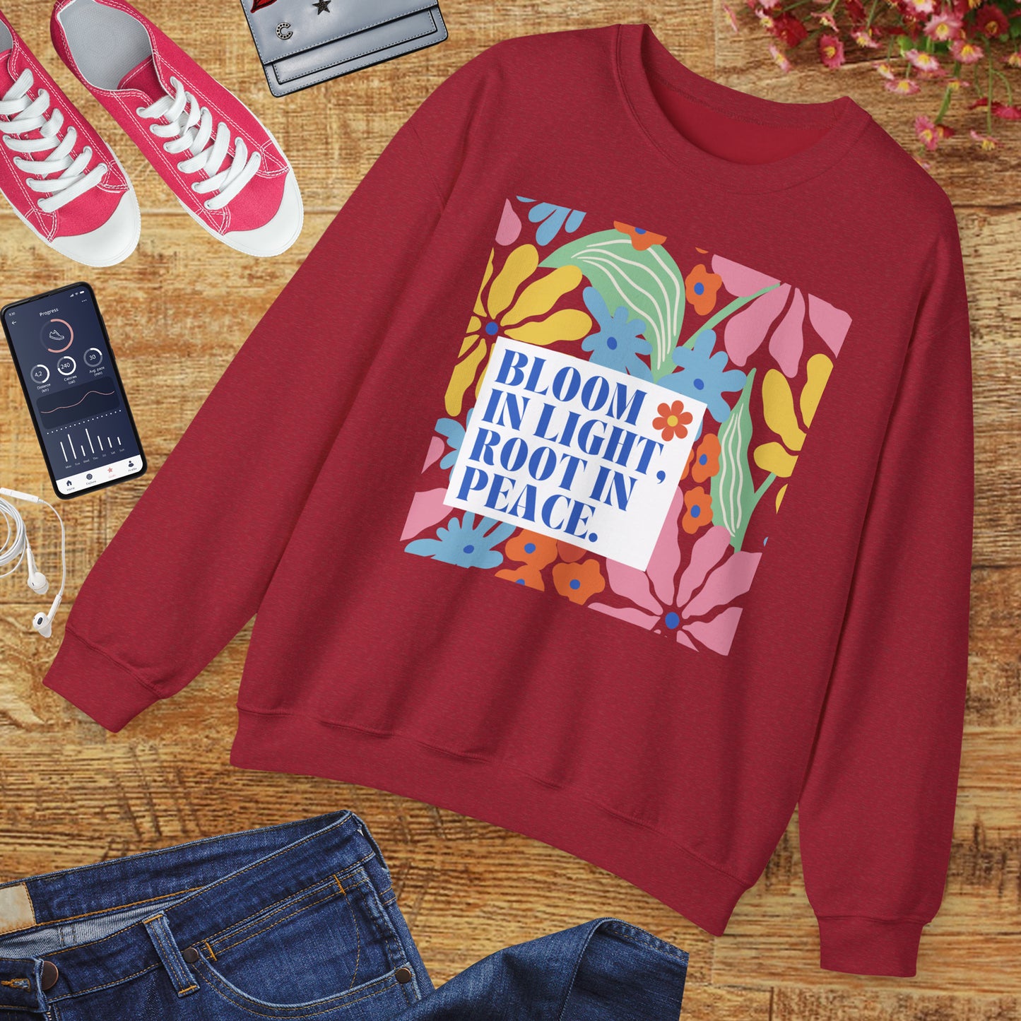🌸Bloom in Light, Root in Peace 🌿 — Soulful Comfort Crewneck Sweatshirt