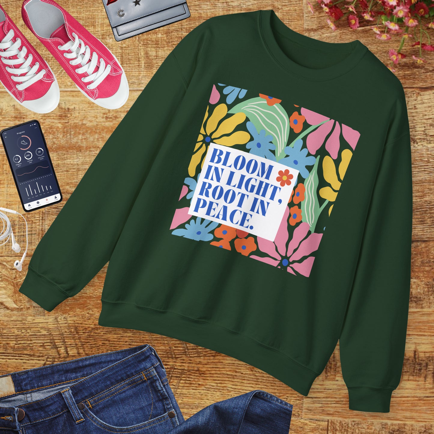🌸Bloom in Light, Root in Peace 🌿 — Soulful Comfort Crewneck Sweatshirt