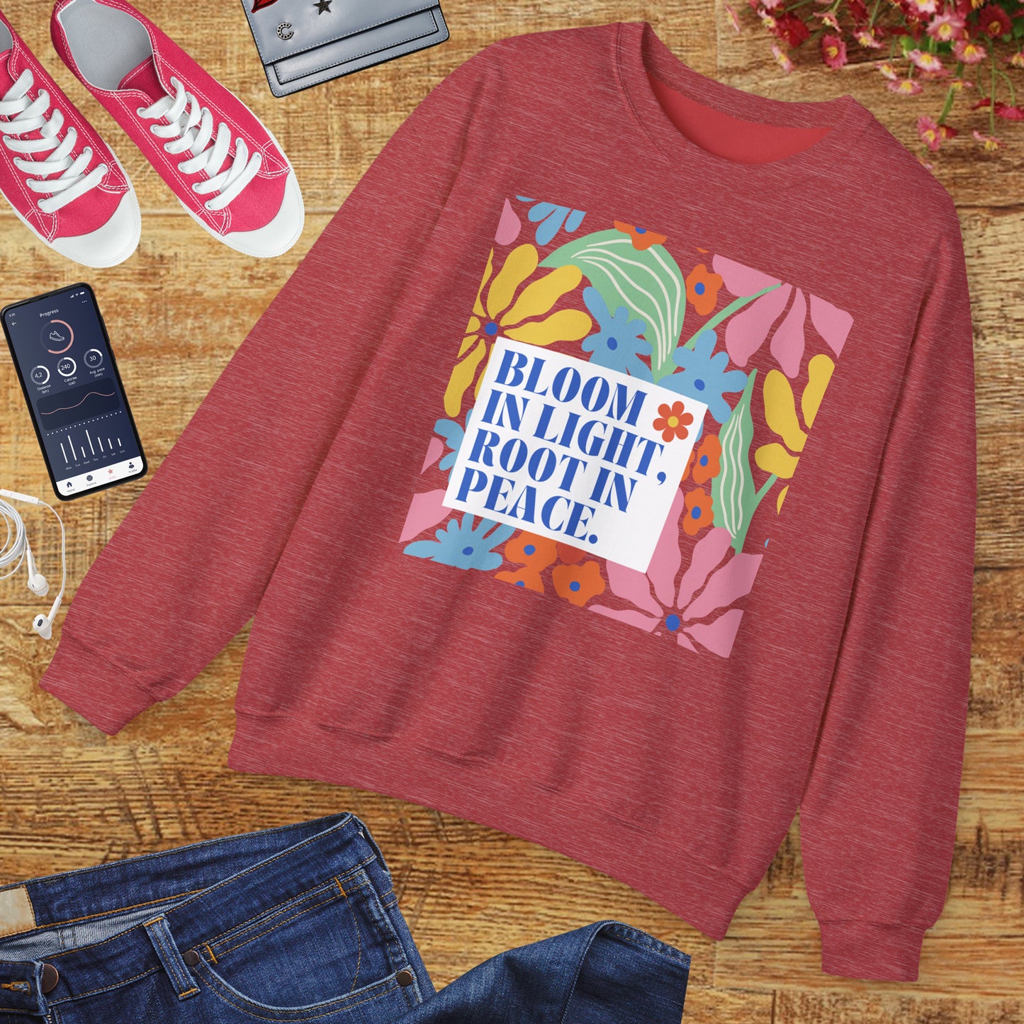 🌸Bloom in Light, Root in Peace 🌿 — Soulful Comfort Crewneck Sweatshirt