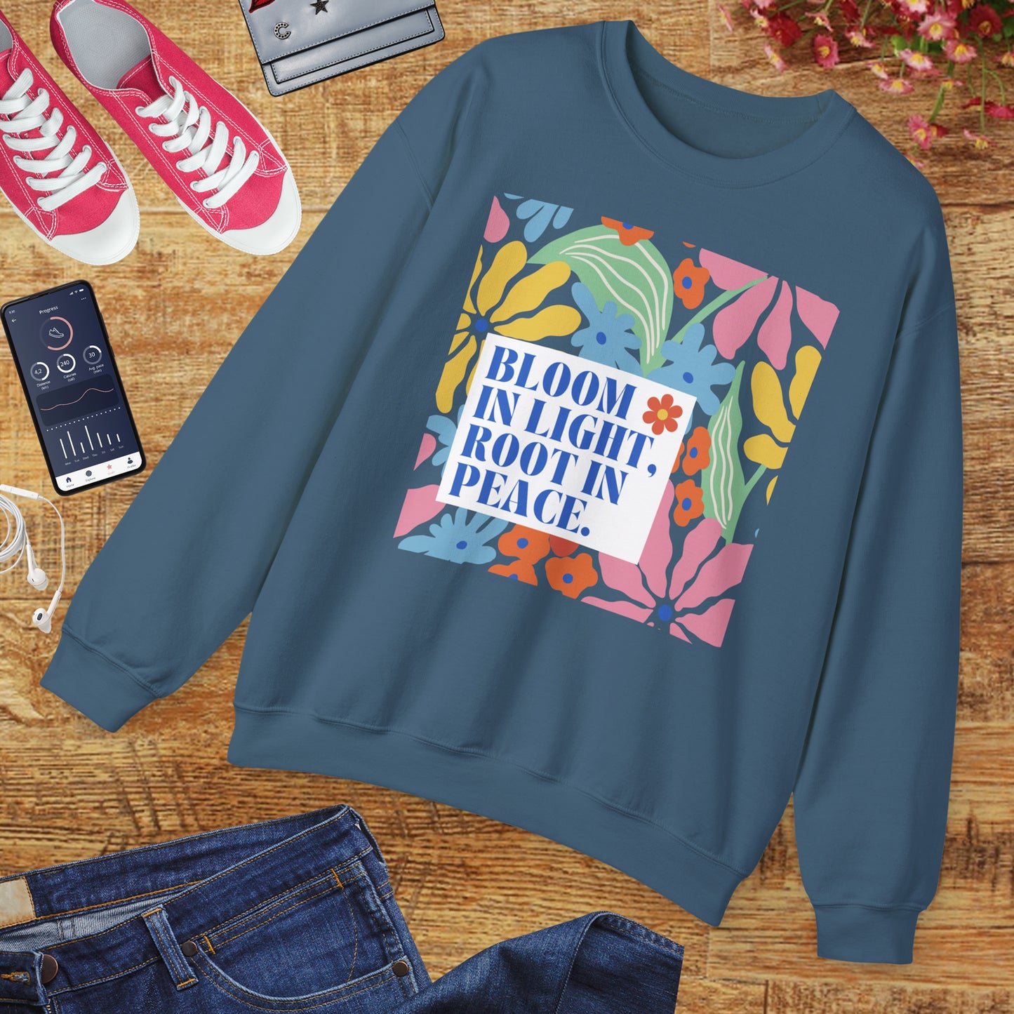 🌸Bloom in Light, Root in Peace 🌿 — Soulful Comfort Crewneck Sweatshirt