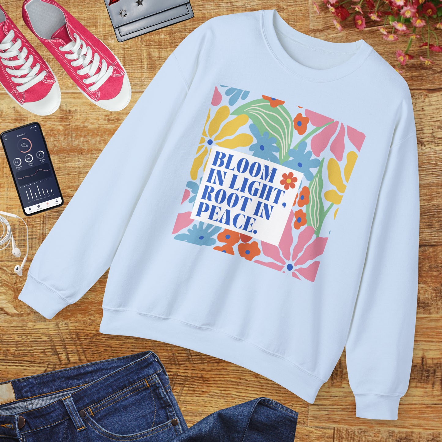 🌸Bloom in Light, Root in Peace 🌿 — Soulful Comfort Crewneck Sweatshirt