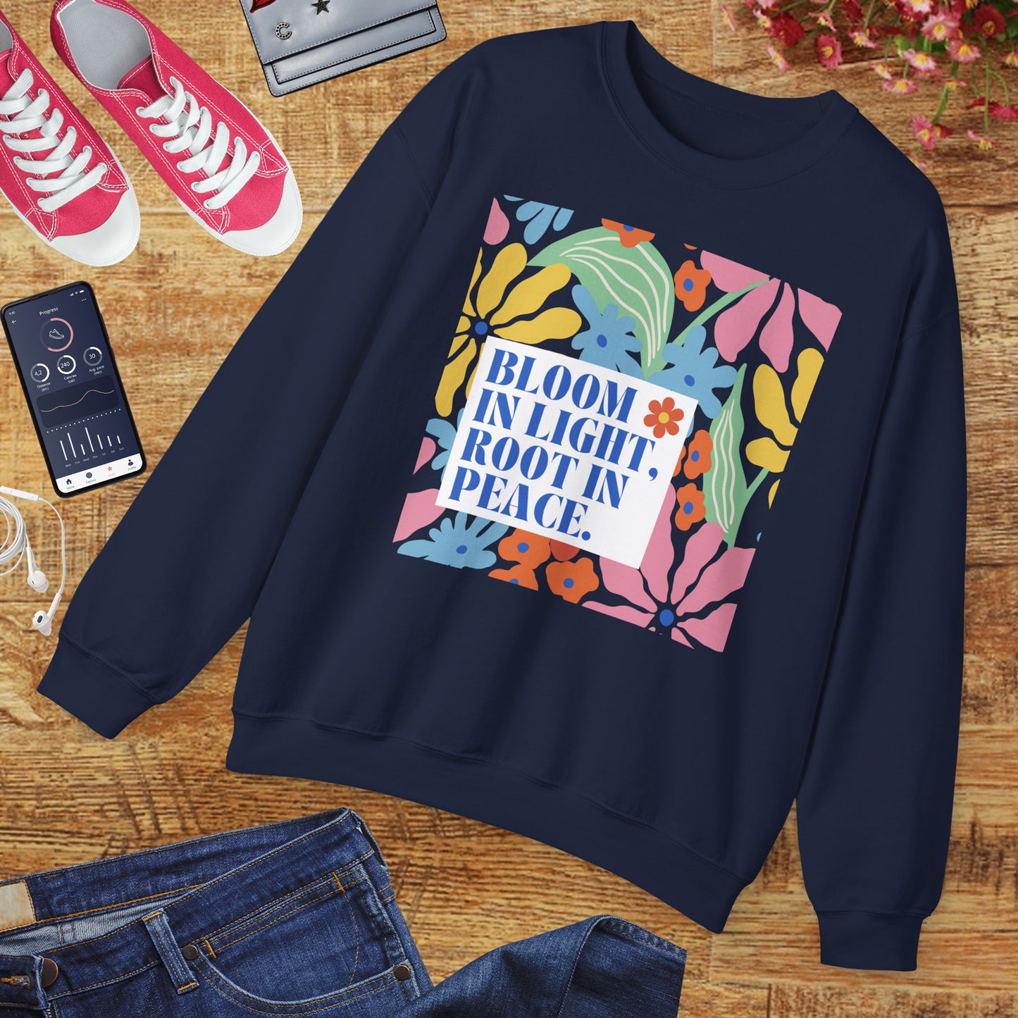 🌸Bloom in Light, Root in Peace 🌿 — Soulful Comfort Crewneck Sweatshirt