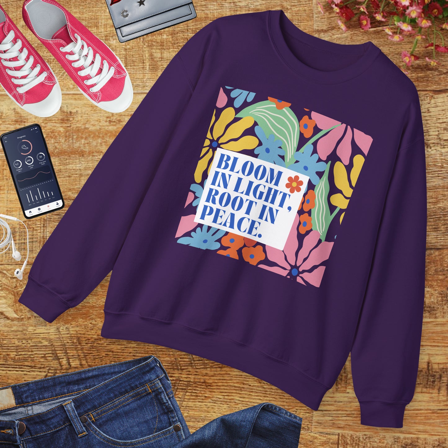 🌸Bloom in Light, Root in Peace 🌿 — Soulful Comfort Crewneck Sweatshirt