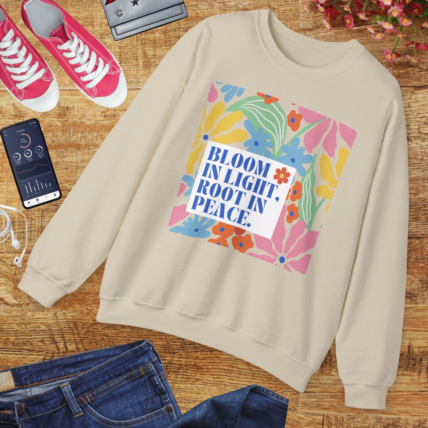 🌸Bloom in Light, Root in Peace 🌿 — Soulful Comfort Crewneck Sweatshirt