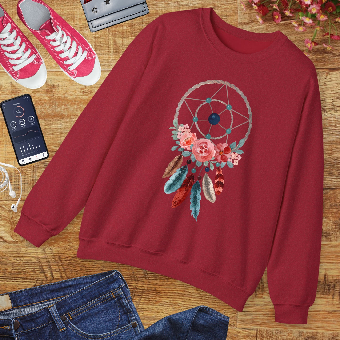🌙Sacred Dreams - Dreamcatcher & Roses Sweatshirt