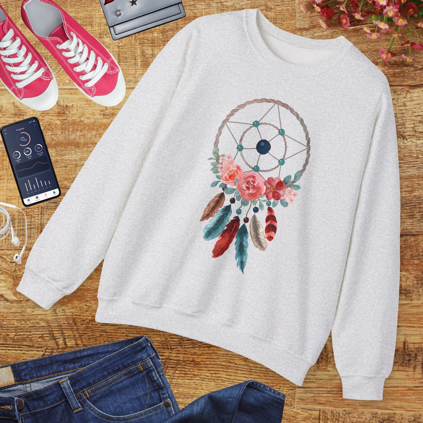 🌙Sacred Dreams - Dreamcatcher & Roses Sweatshirt