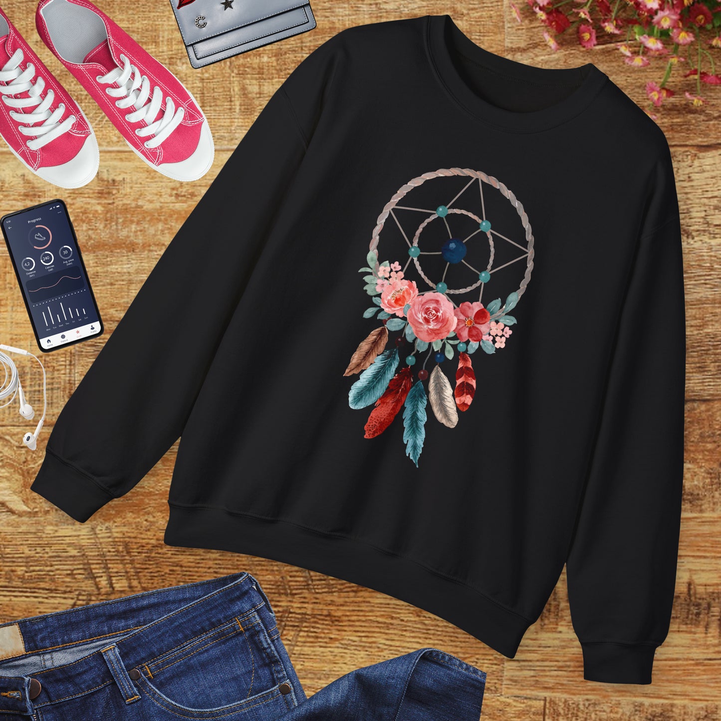 🌙Sacred Dreams - Dreamcatcher & Roses Sweatshirt