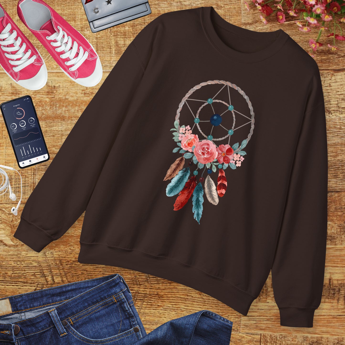 🌙Sacred Dreams - Dreamcatcher & Roses Sweatshirt