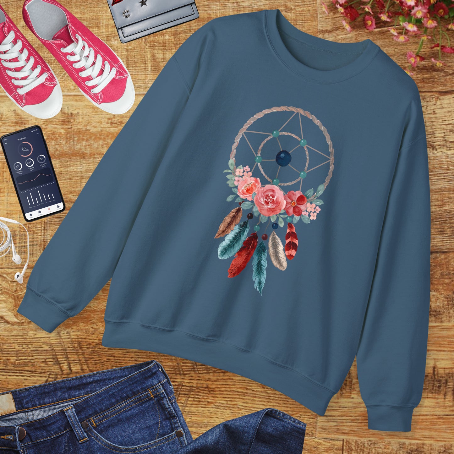 🌙Sacred Dreams - Dreamcatcher & Roses Sweatshirt