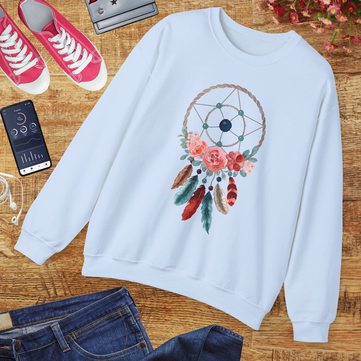 🌙Sacred Dreams - Dreamcatcher & Roses Sweatshirt