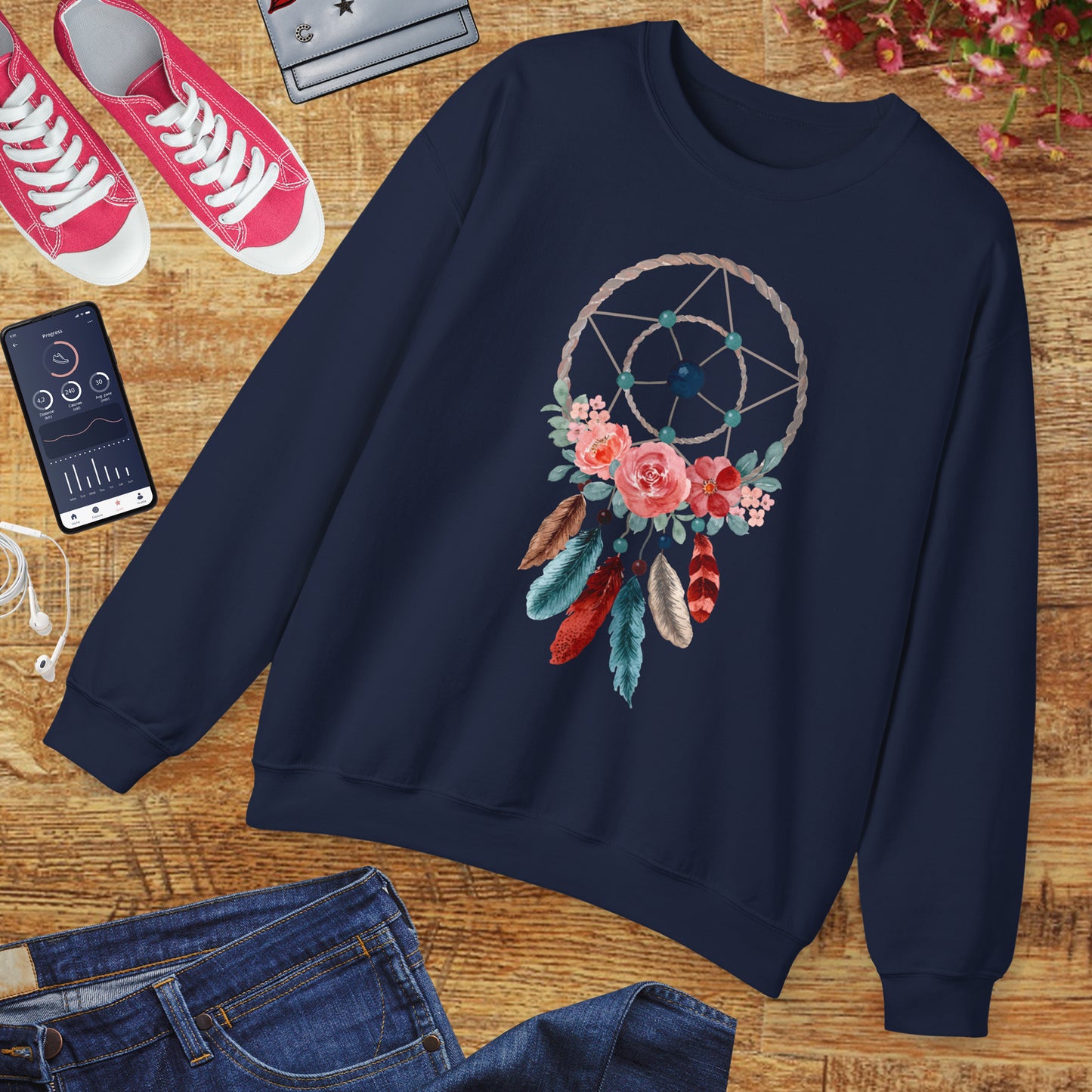 🌙Sacred Dreams - Dreamcatcher & Roses Sweatshirt