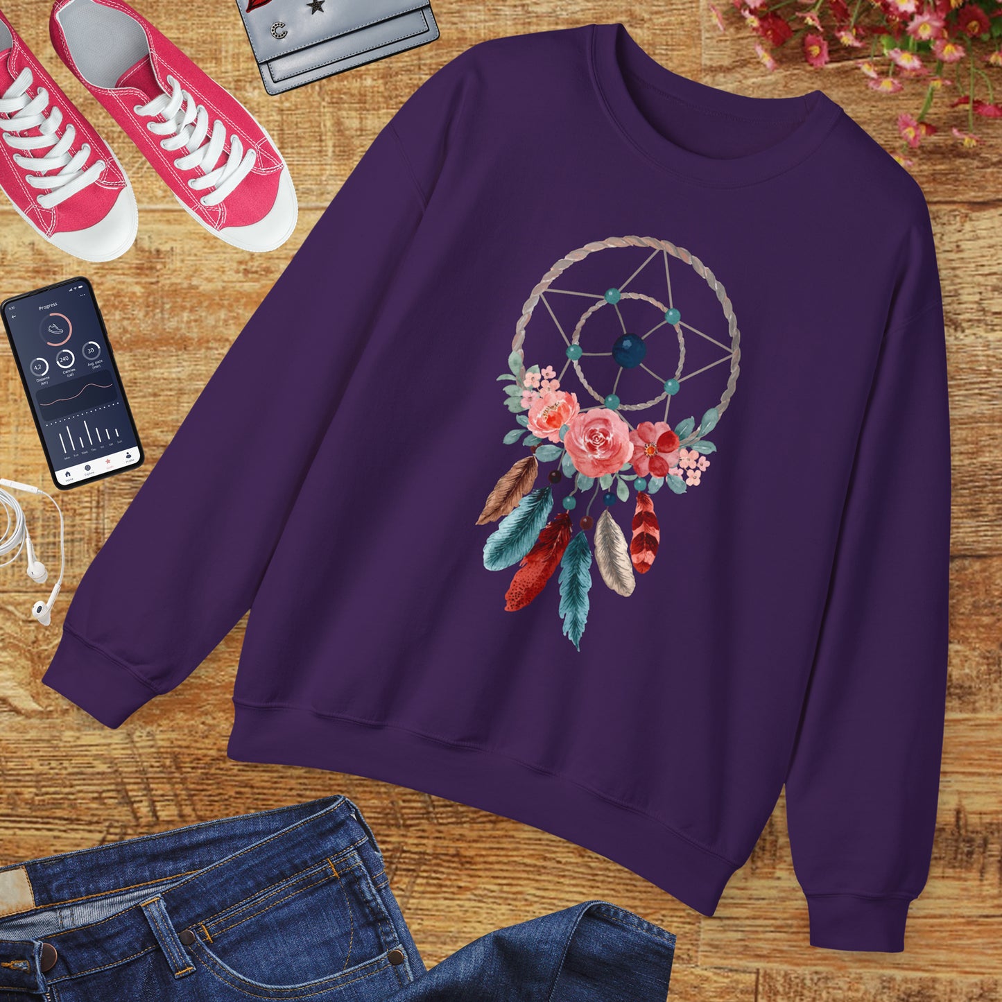 🌙Sacred Dreams - Dreamcatcher & Roses Sweatshirt