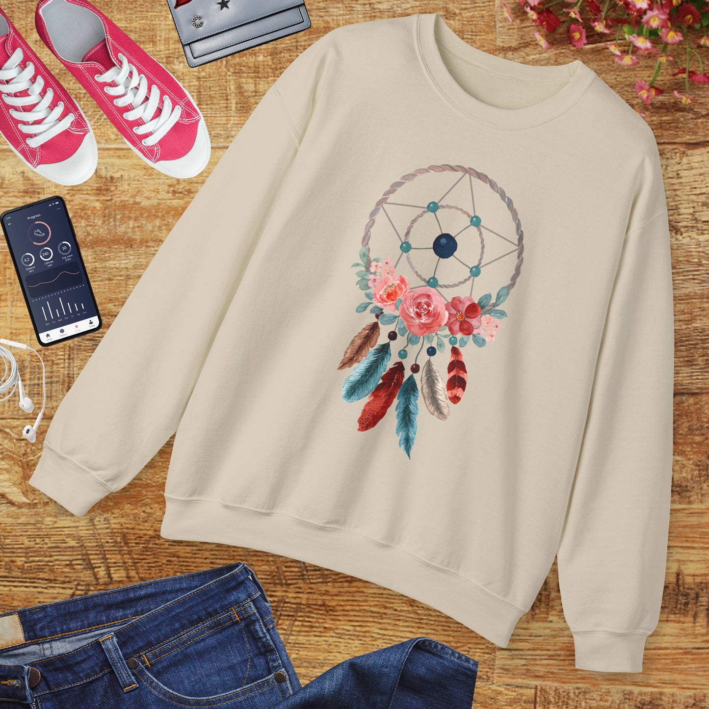 🌙Sacred Dreams - Dreamcatcher & Roses Sweatshirt