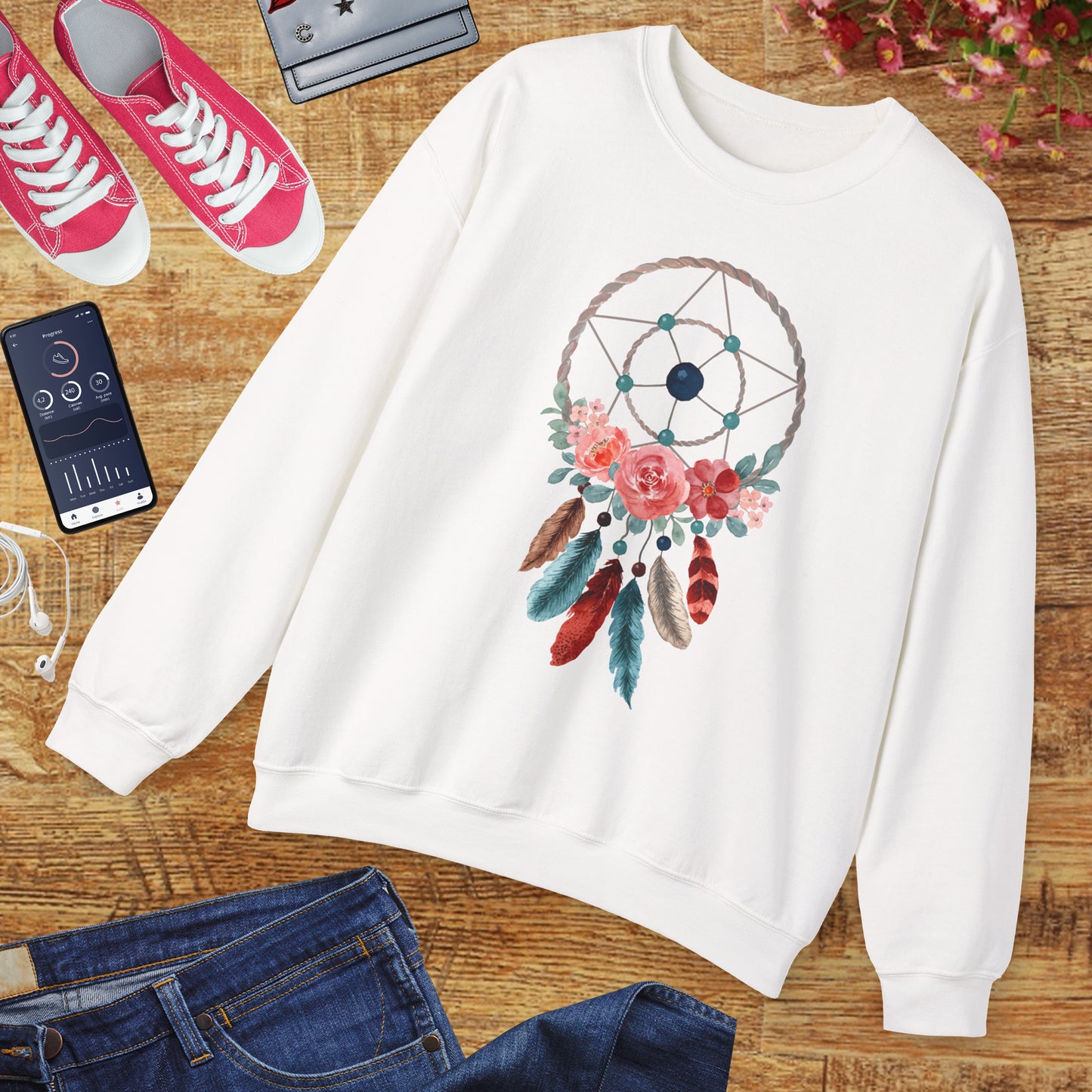 🌙Sacred Dreams - Dreamcatcher & Roses Sweatshirt