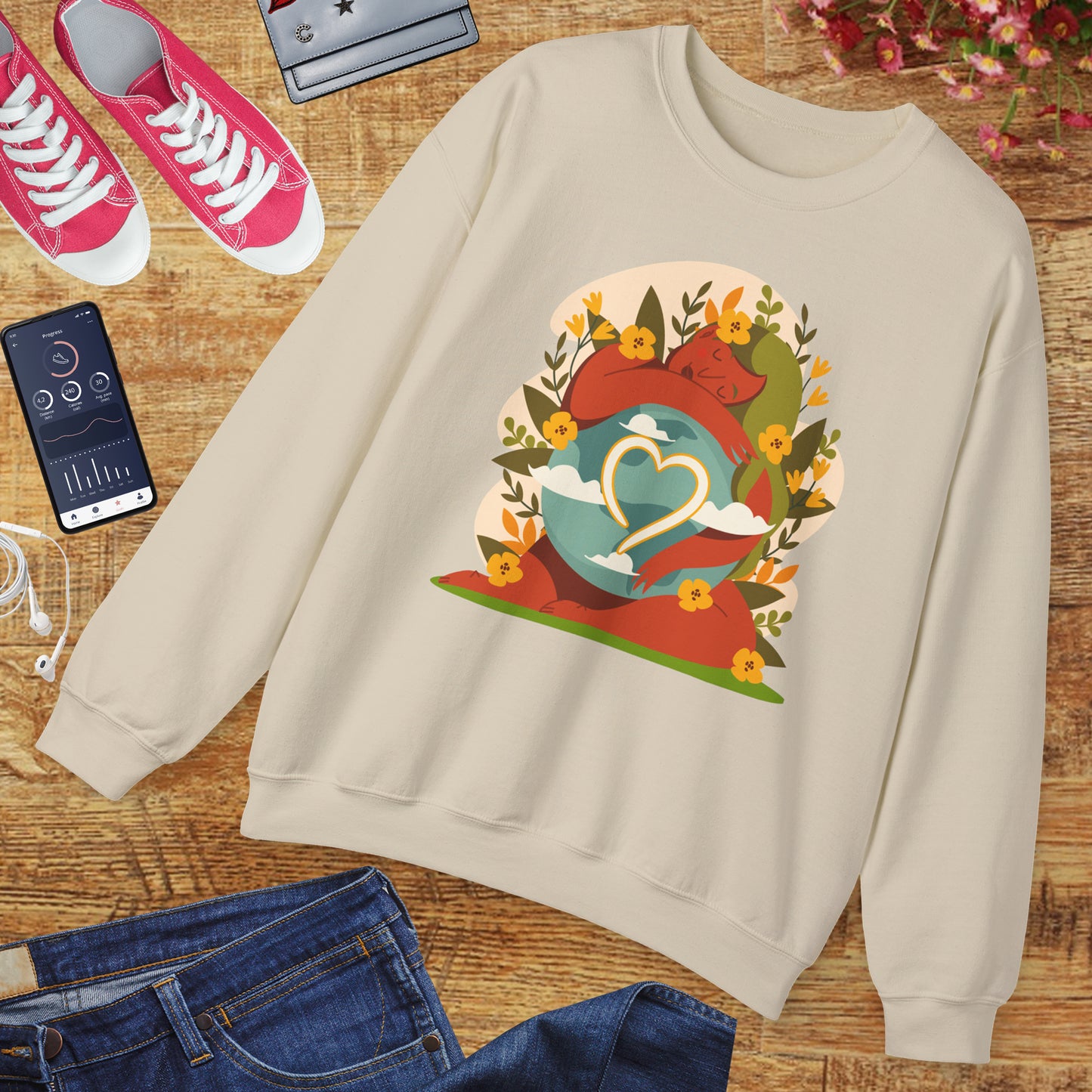 🌸She Who Holds the World - Mother Earth Embrace Sweatshirt