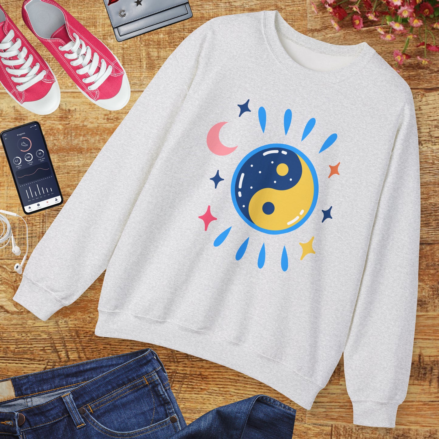 🌗Lunar Balance - Cosmic Flow Crewneck Sweatshirt