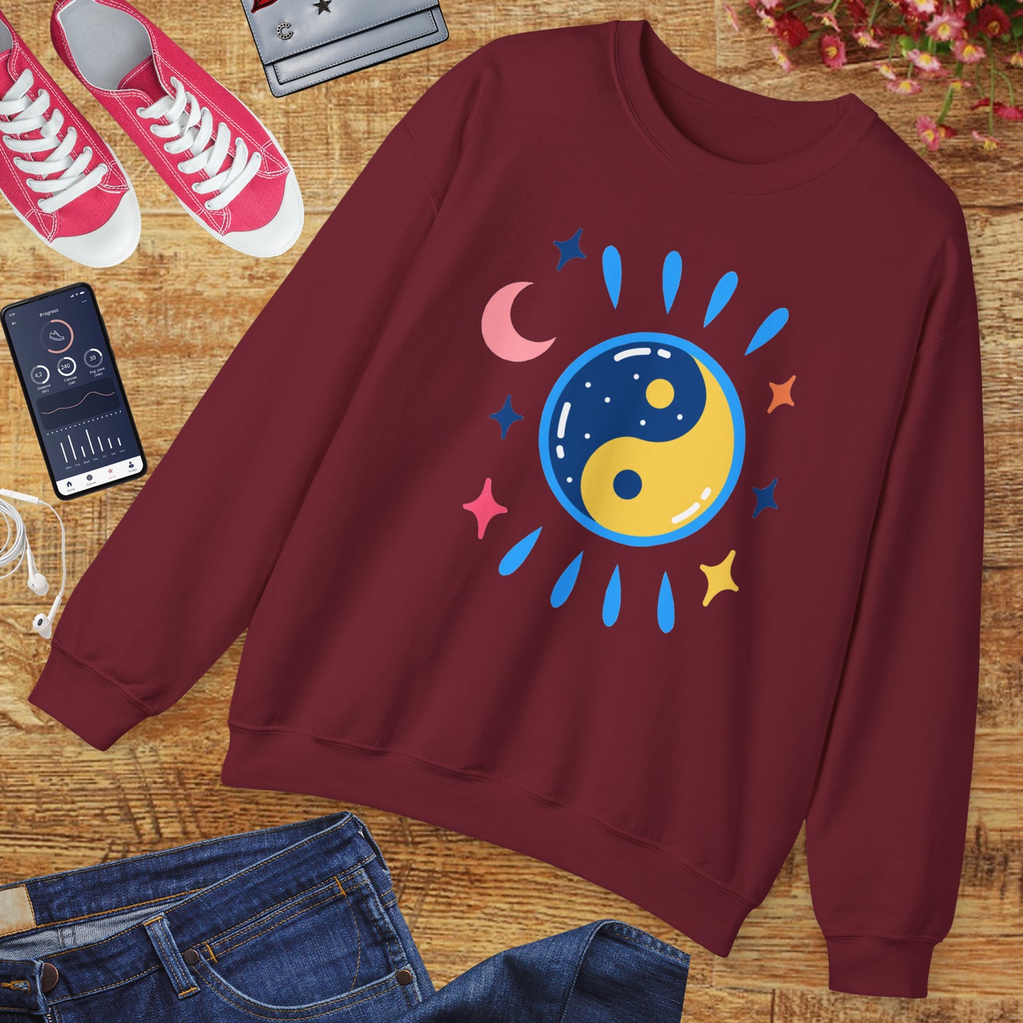 🌗Lunar Balance - Cosmic Flow Crewneck Sweatshirt