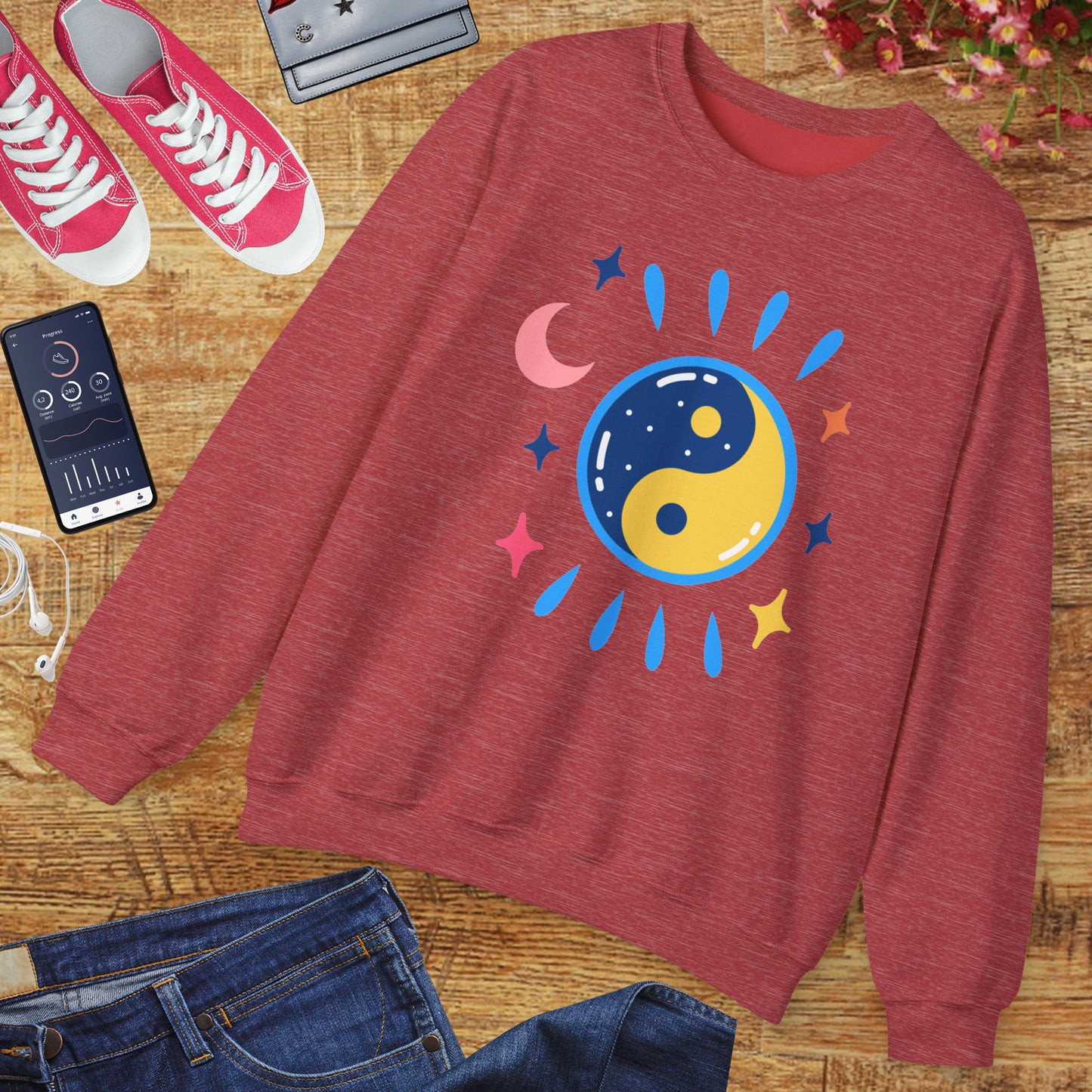 🌗Lunar Balance - Cosmic Flow Crewneck Sweatshirt
