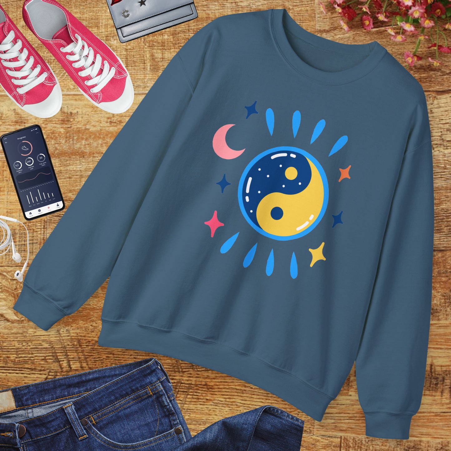 🌗Lunar Balance - Cosmic Flow Crewneck Sweatshirt