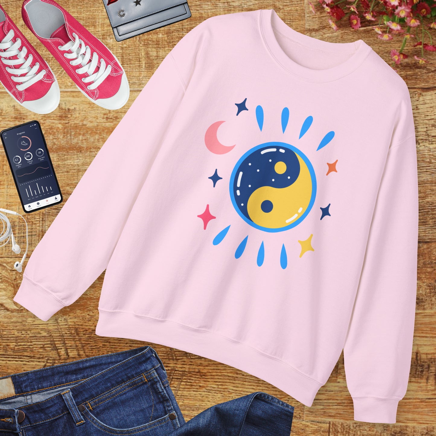 🌗Lunar Balance - Cosmic Flow Crewneck Sweatshirt
