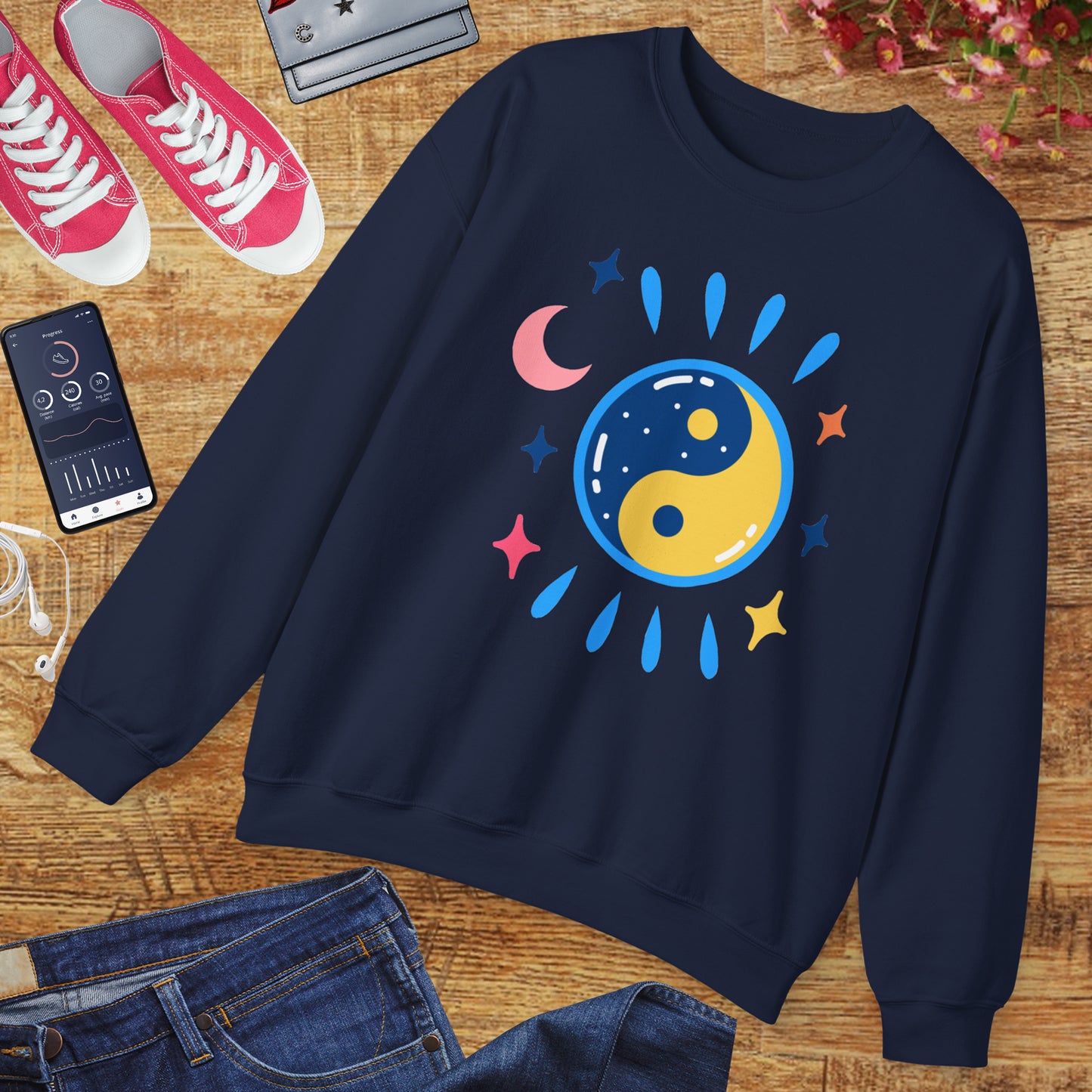 🌗Lunar Balance - Cosmic Flow Crewneck Sweatshirt