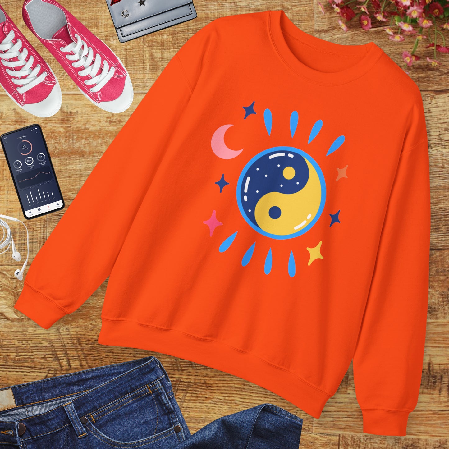 🌗Lunar Balance - Cosmic Flow Crewneck Sweatshirt