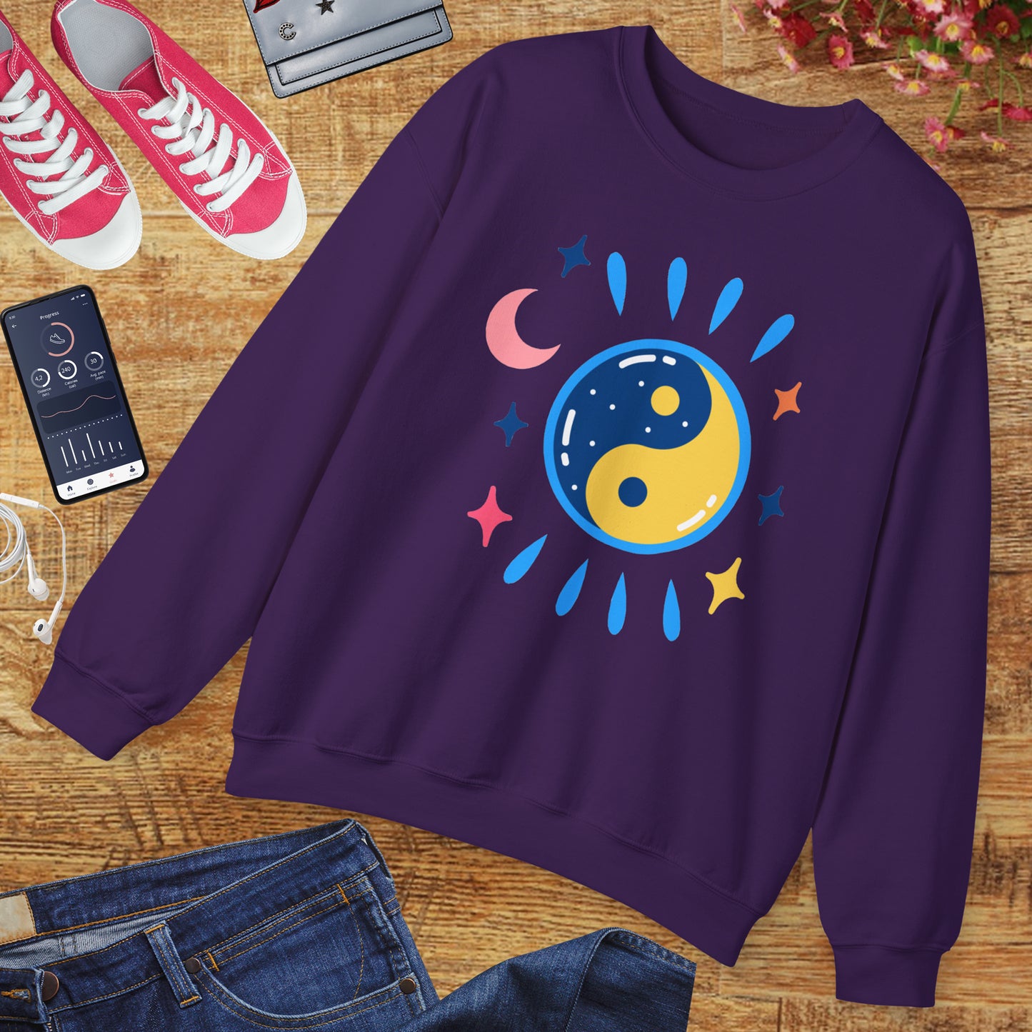 🌗Lunar Balance - Cosmic Flow Crewneck Sweatshirt