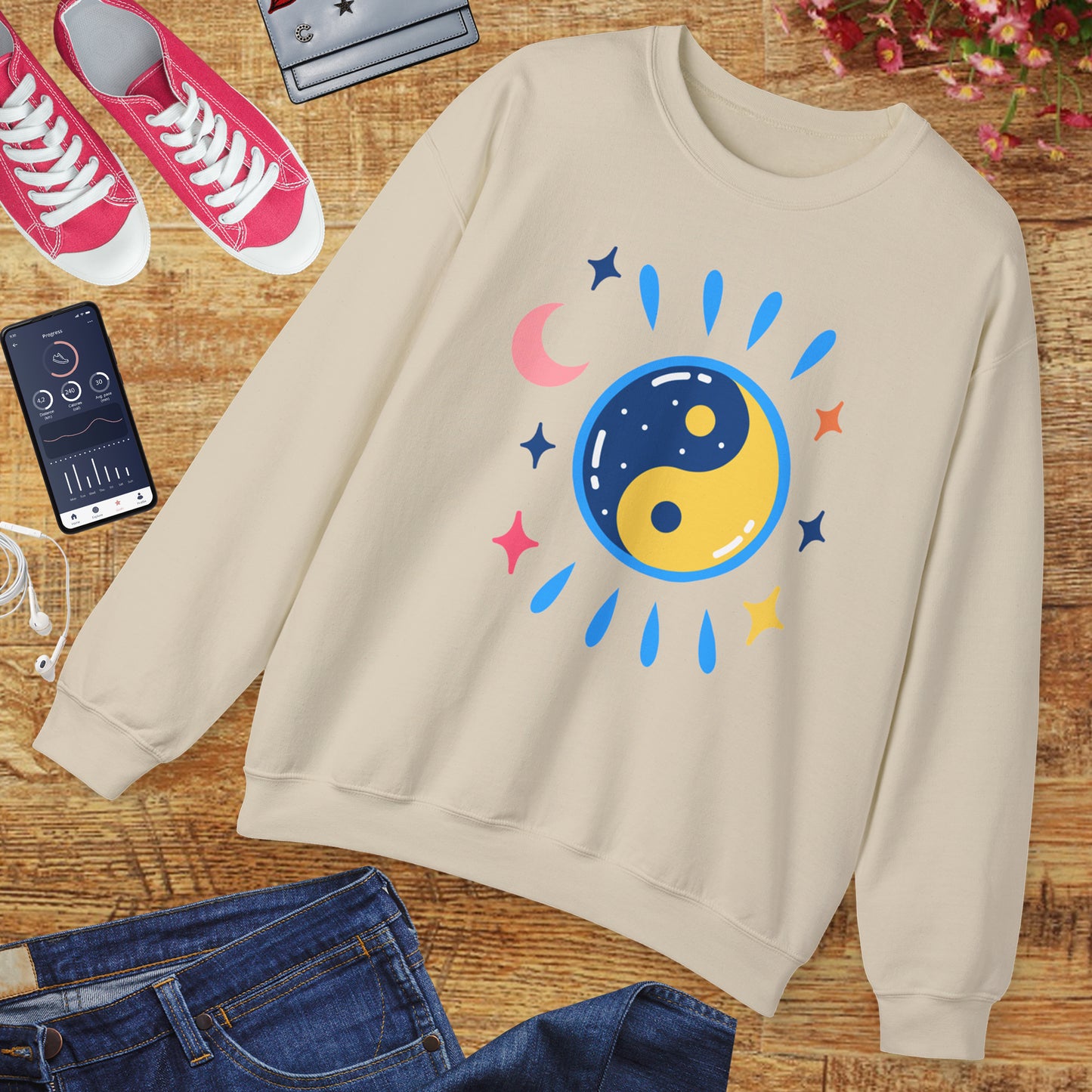 🌗Lunar Balance - Cosmic Flow Crewneck Sweatshirt