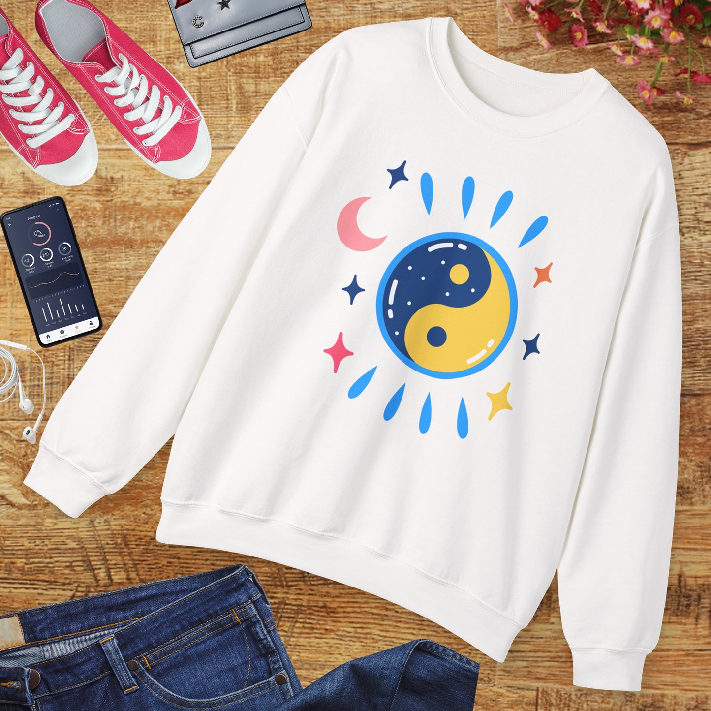 🌗Lunar Balance - Cosmic Flow Crewneck Sweatshirt
