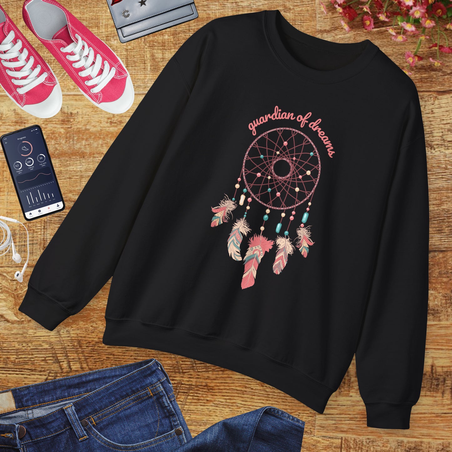Guardian of Dreams 🌸✨ Boho Dreamcatcher Crewneck Sweatshirt