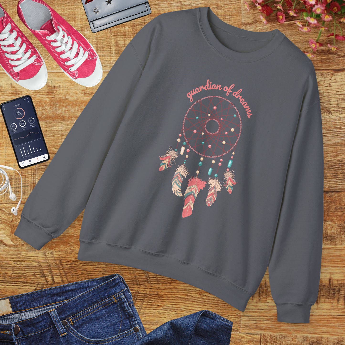 Guardian of Dreams 🌸✨ Boho Dreamcatcher Crewneck Sweatshirt
