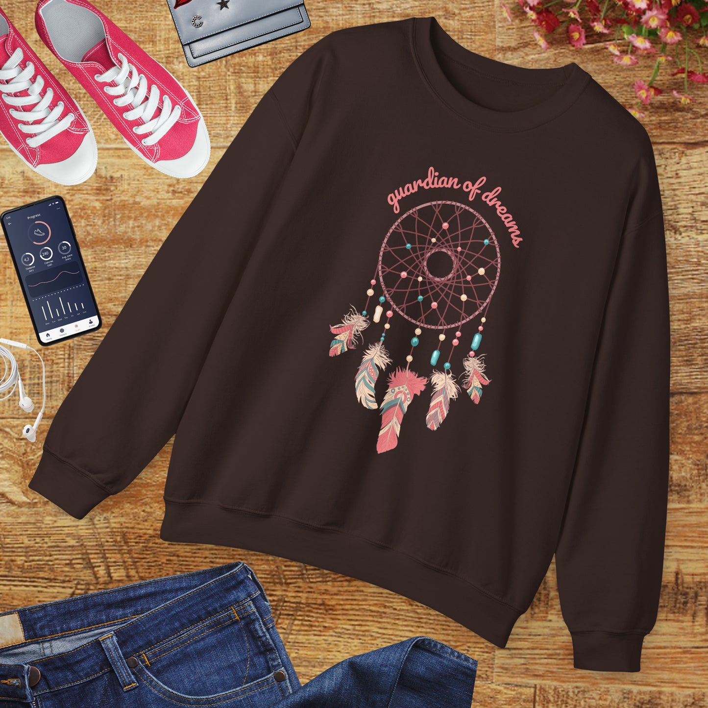 Guardian of Dreams 🌸✨ Boho Dreamcatcher Crewneck Sweatshirt