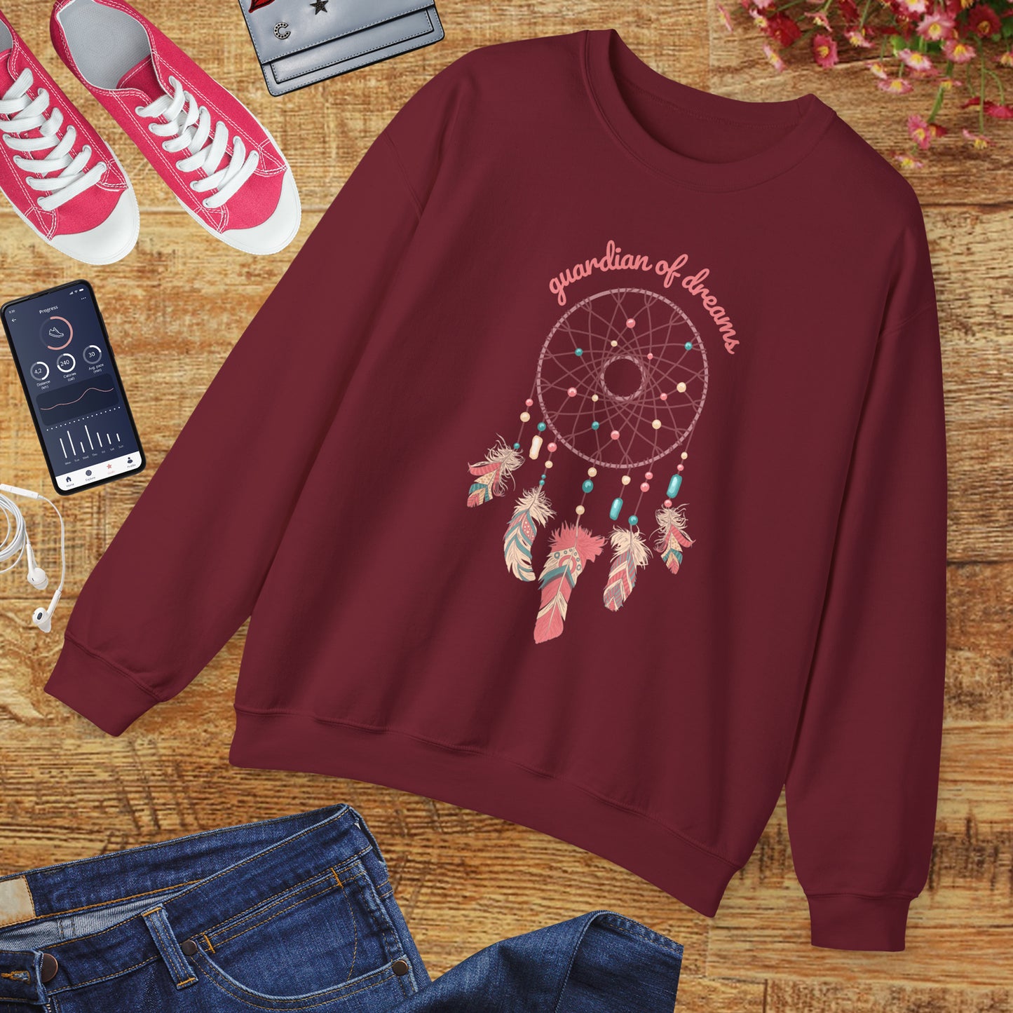 Guardian of Dreams 🌸✨ Boho Dreamcatcher Crewneck Sweatshirt