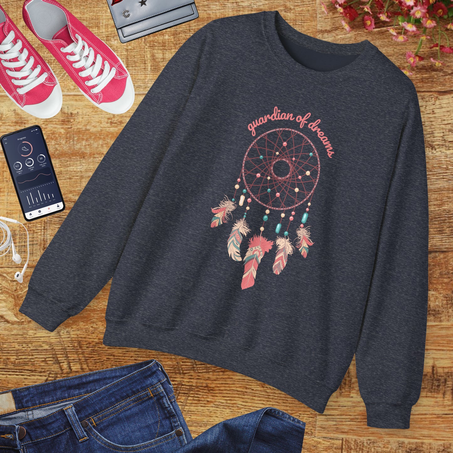 Guardian of Dreams 🌸✨ Boho Dreamcatcher Crewneck Sweatshirt