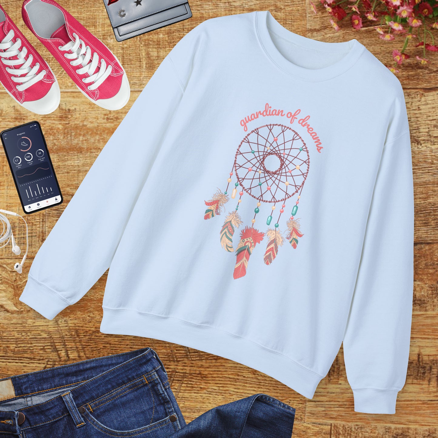 Guardian of Dreams 🌸✨ Boho Dreamcatcher Crewneck Sweatshirt