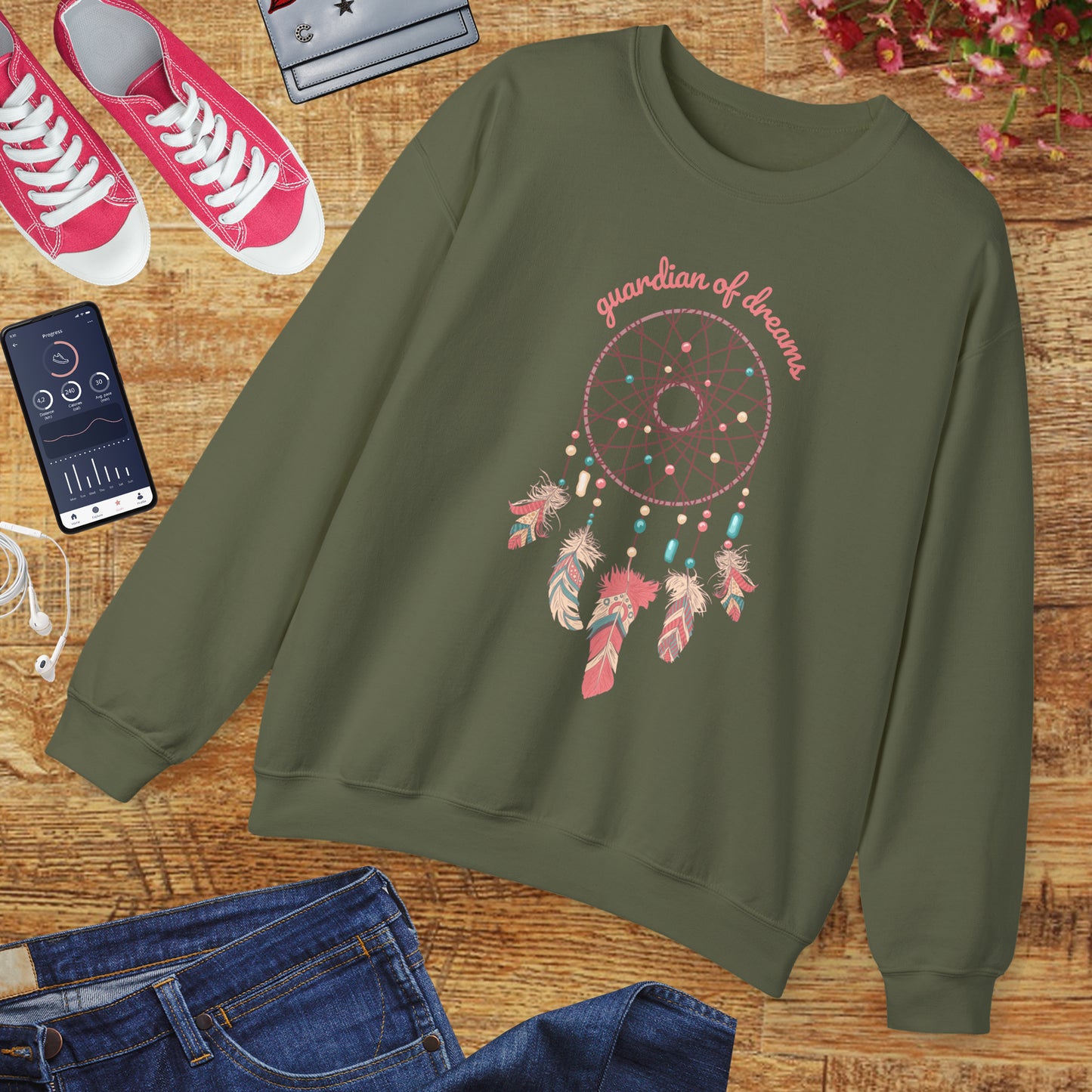 Guardian of Dreams 🌸✨ Boho Dreamcatcher Crewneck Sweatshirt
