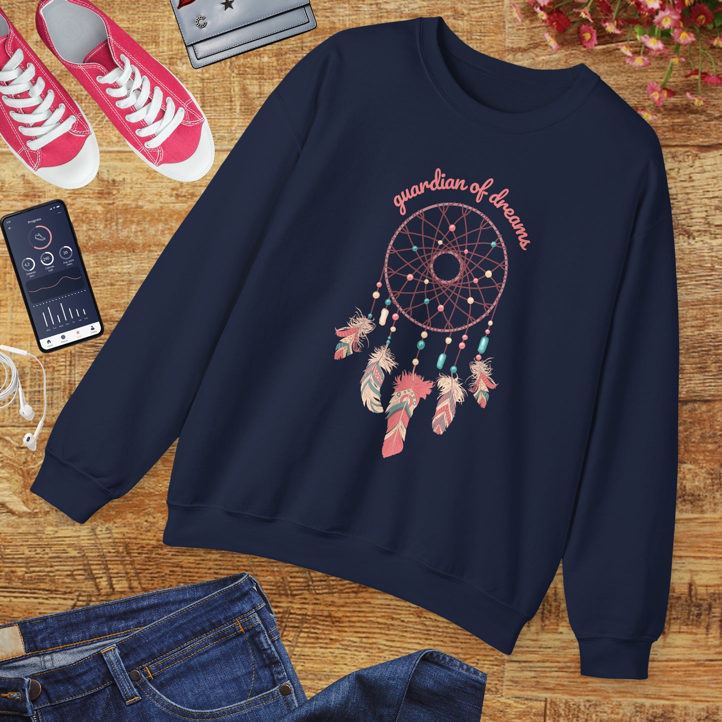 Guardian of Dreams 🌸✨ Boho Dreamcatcher Crewneck Sweatshirt