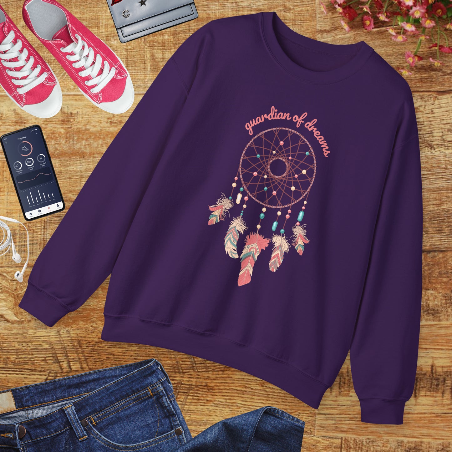 Guardian of Dreams 🌸✨ Boho Dreamcatcher Crewneck Sweatshirt