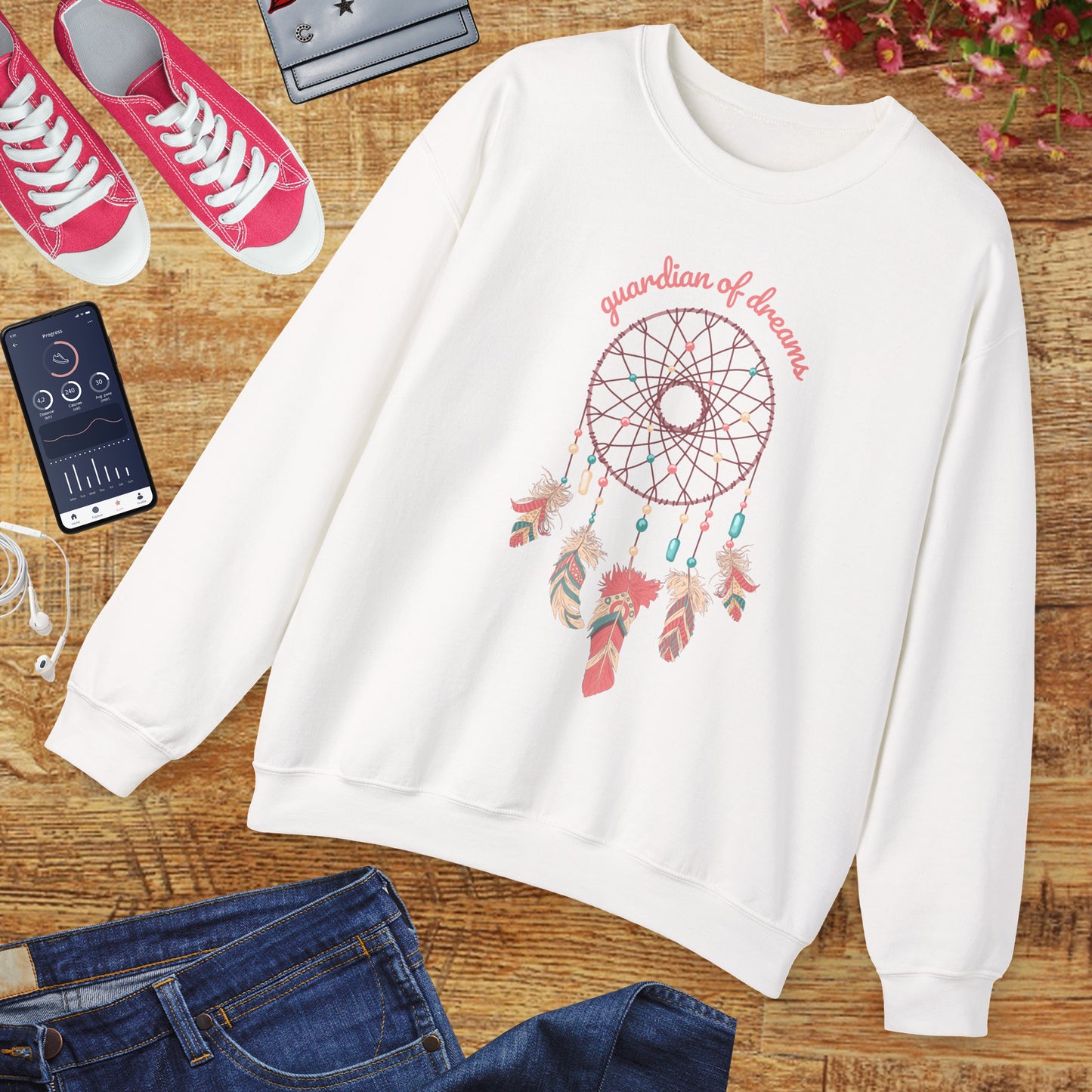 Guardian of Dreams 🌸✨ Boho Dreamcatcher Crewneck Sweatshirt