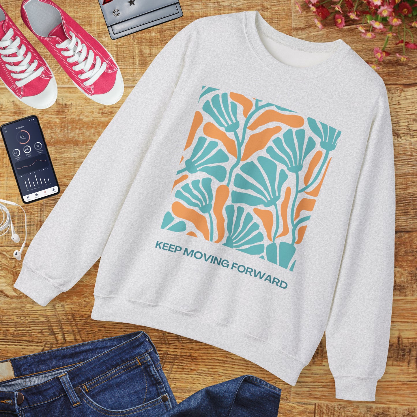 🌸Keep Moving Forward - Floral Flow Crewneck Sweatshirt