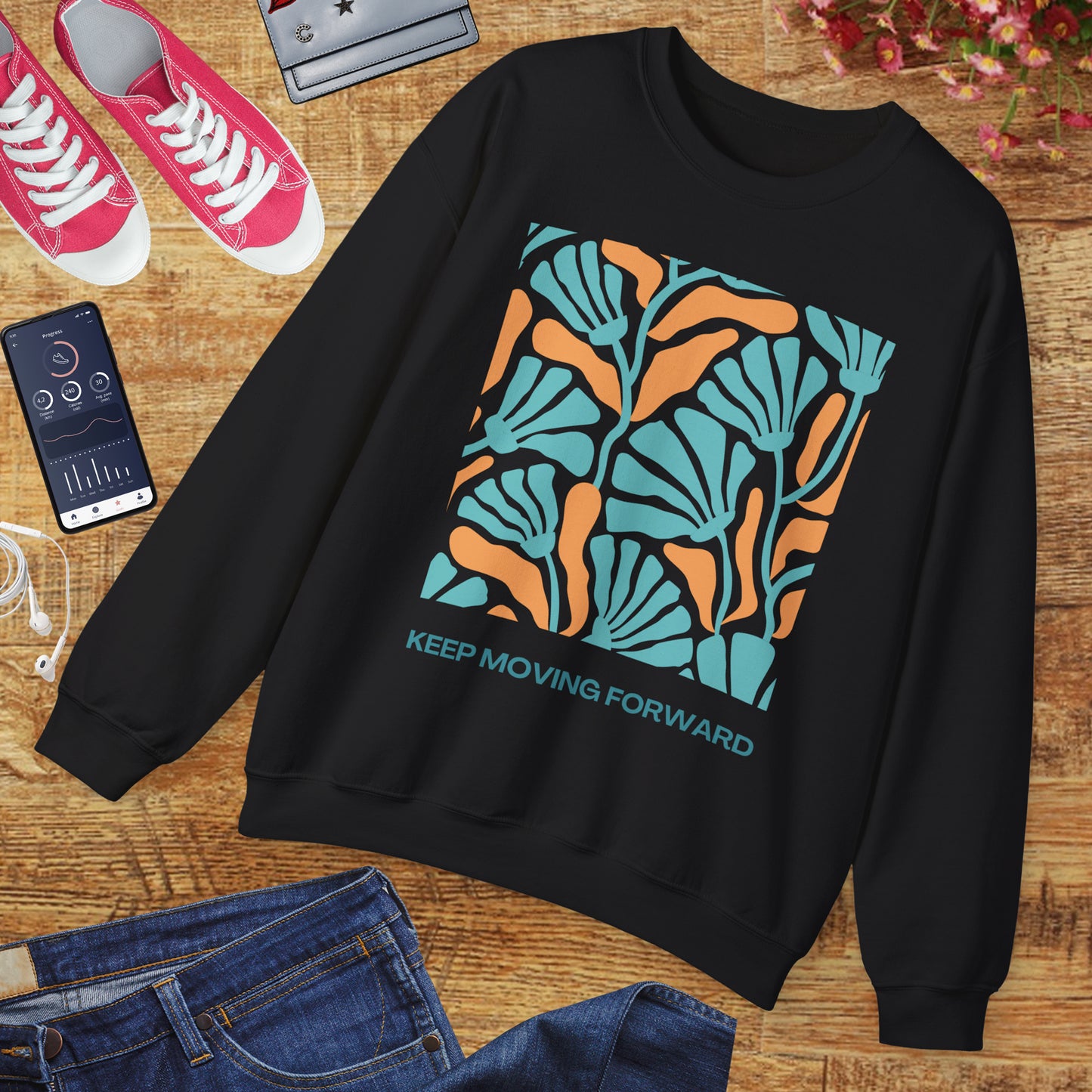 🌸Keep Moving Forward - Floral Flow Crewneck Sweatshirt