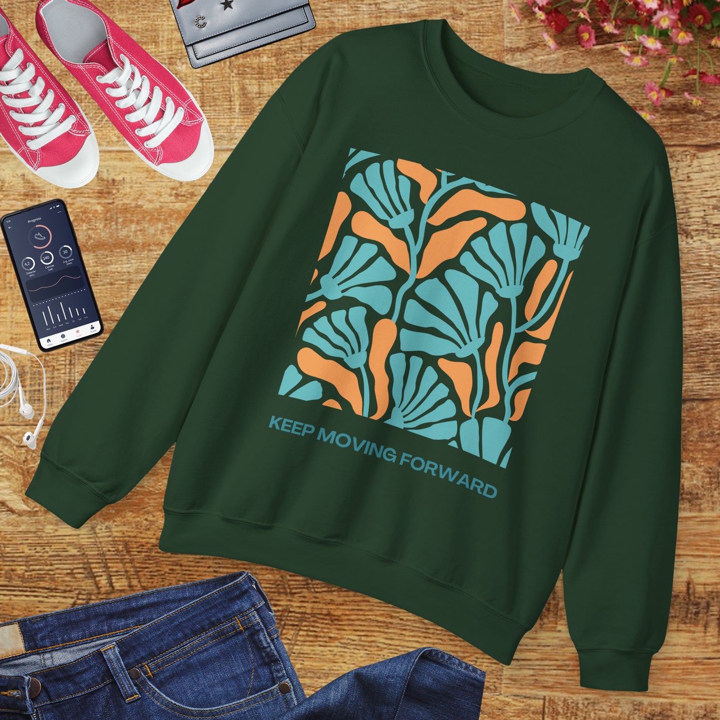 🌸Keep Moving Forward - Floral Flow Crewneck Sweatshirt