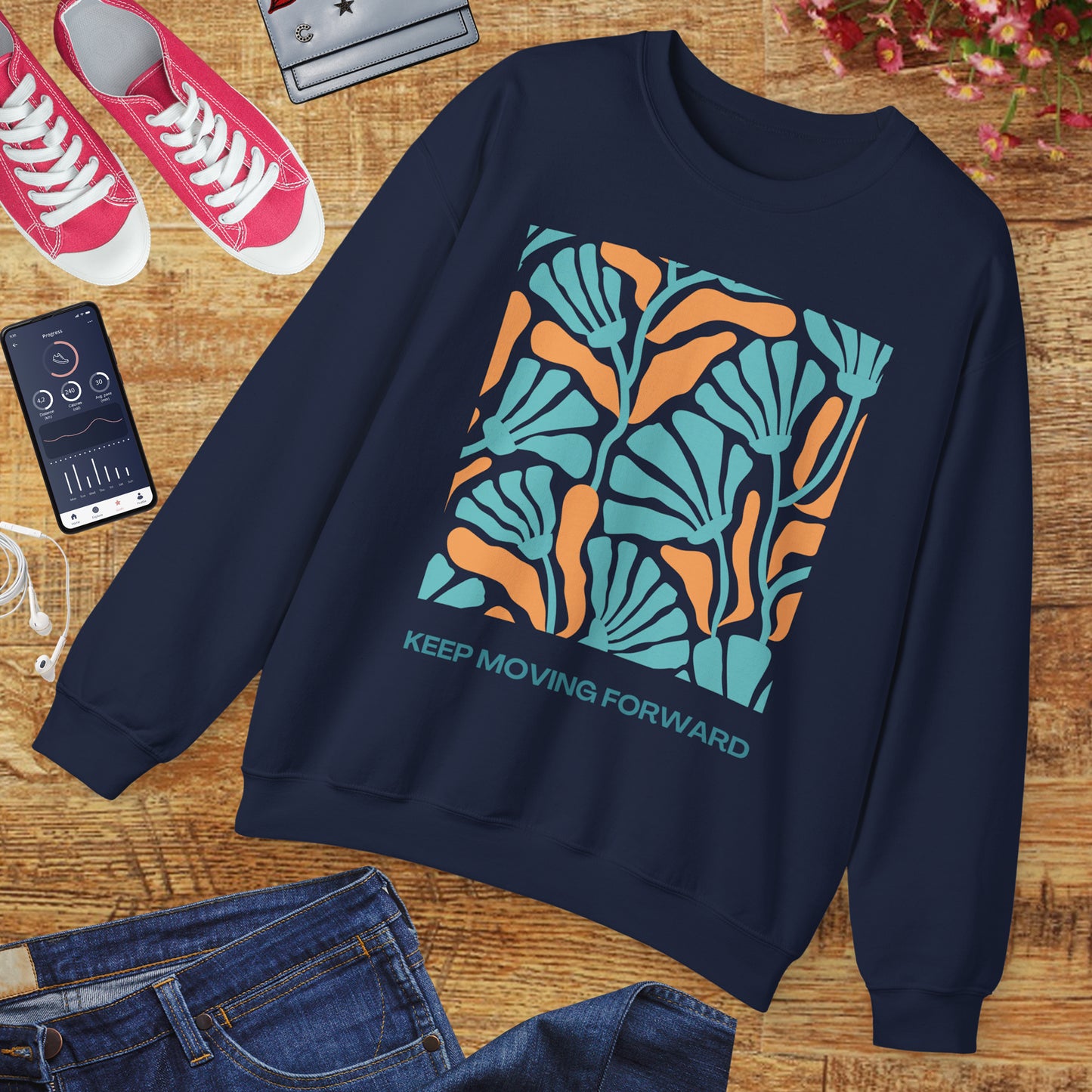 🌸Keep Moving Forward - Floral Flow Crewneck Sweatshirt