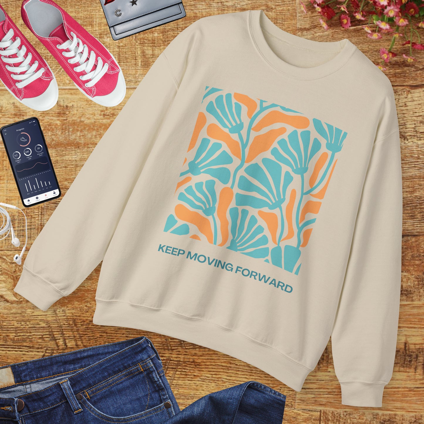 🌸Keep Moving Forward - Floral Flow Crewneck Sweatshirt