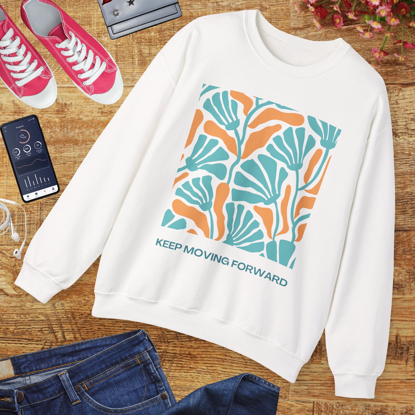 🌸Keep Moving Forward - Floral Flow Crewneck Sweatshirt