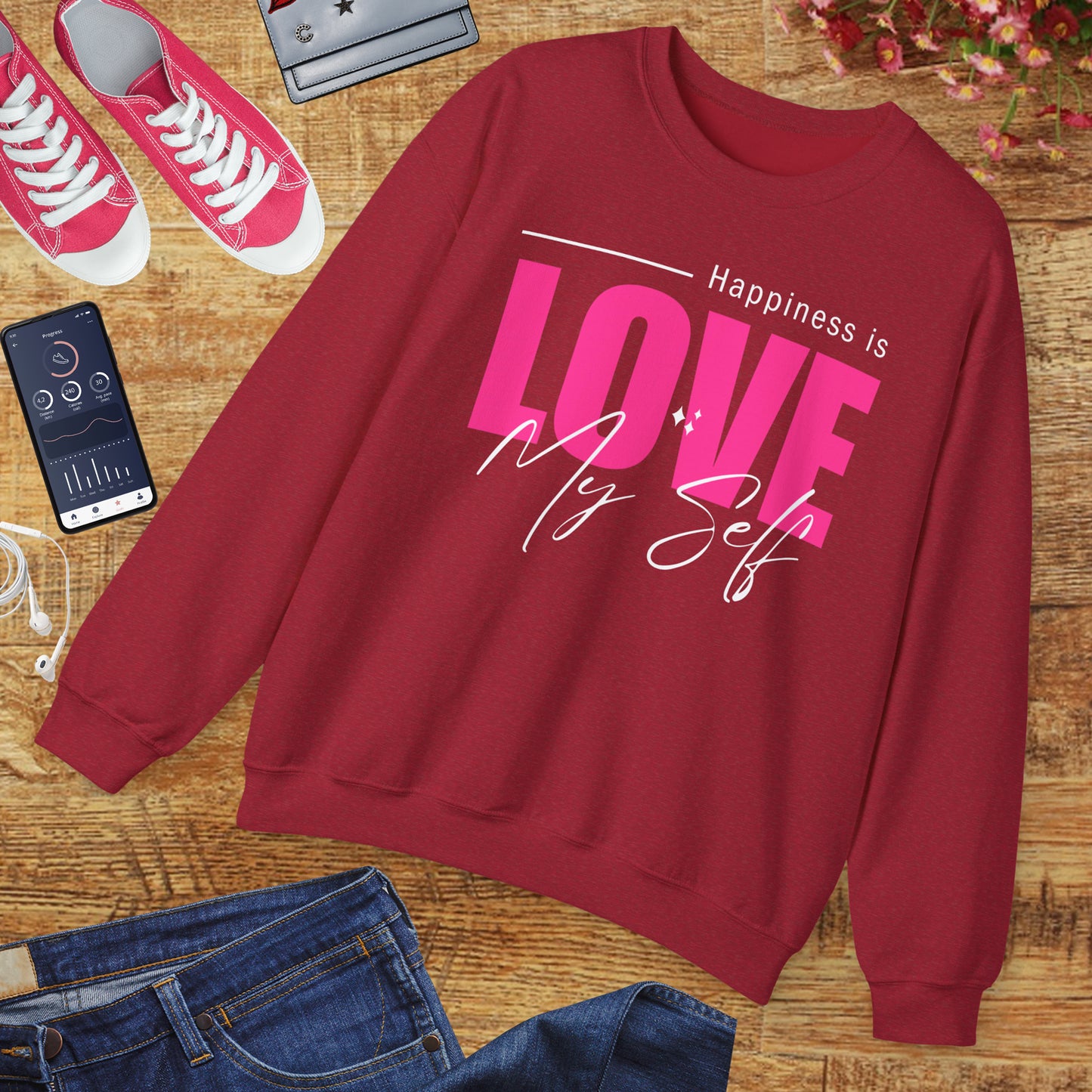 💖Happiness Is… Loving Myself - A Crewneck Sweatshirt for Self-Love Days