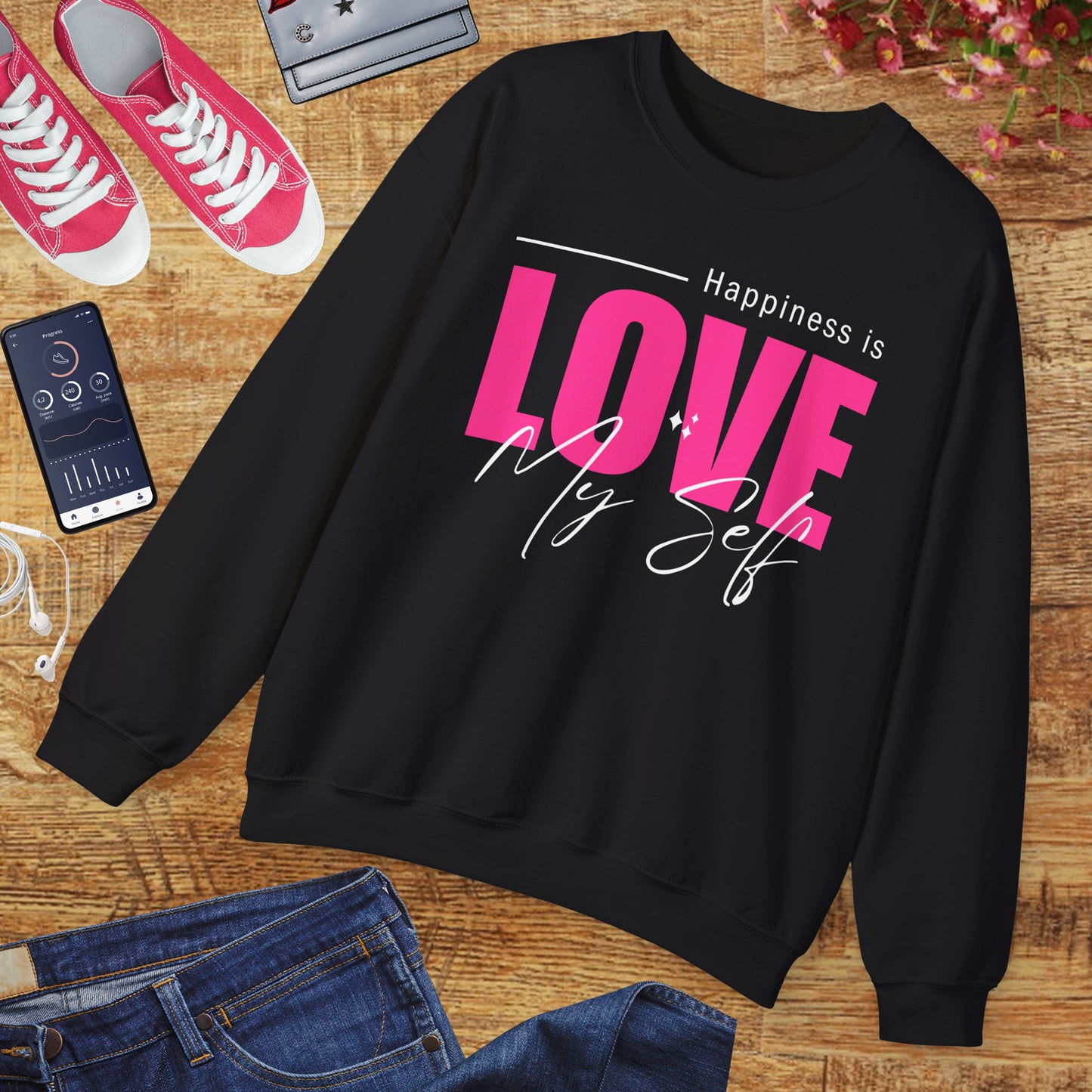 💖Happiness Is… Loving Myself - A Crewneck Sweatshirt for Self-Love Days
