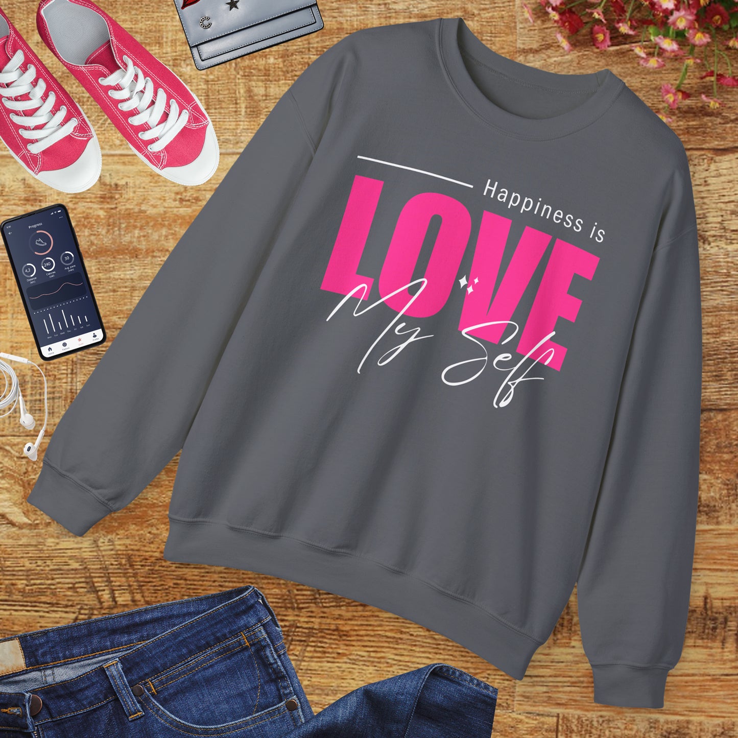 💖Happiness Is… Loving Myself - A Crewneck Sweatshirt for Self-Love Days