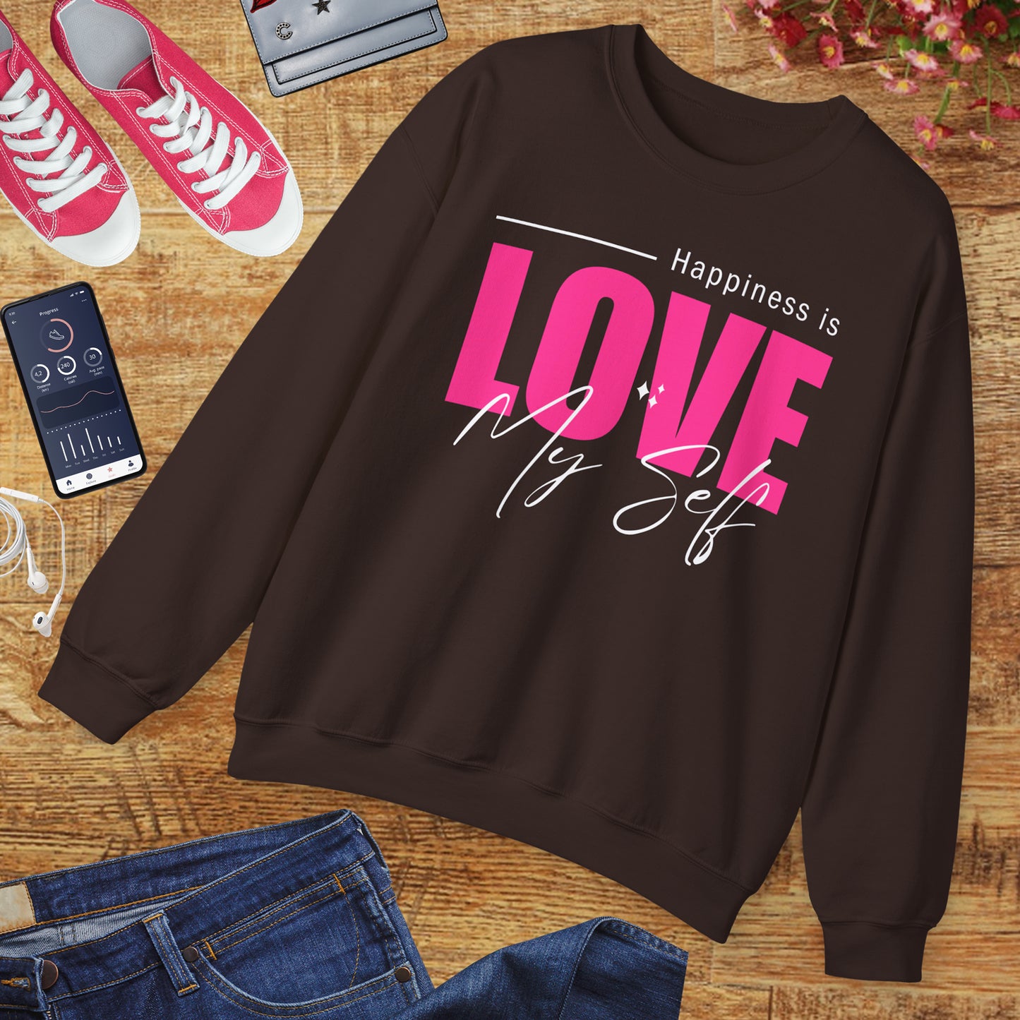 💖Happiness Is… Loving Myself - A Crewneck Sweatshirt for Self-Love Days