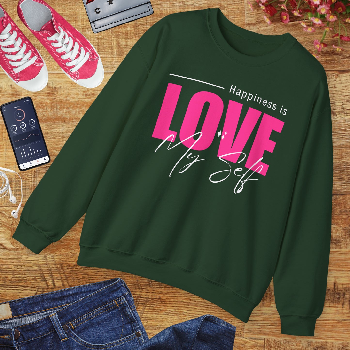 💖Happiness Is… Loving Myself - A Crewneck Sweatshirt for Self-Love Days